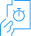 Icono de una mano sujetando un papel con un cronómetro en azul sobre fondo transparente