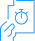 Icono de una mano sujetando un papel con un cronómetro en azul sobre fondo transparente
