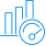 Icono de un gráfico de barras con un indicador superpuesto en color azul sobre fondo transparente