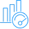 Icono de un gráfico de barras con un indicador superpuesto en color azul sobre fondo transparente