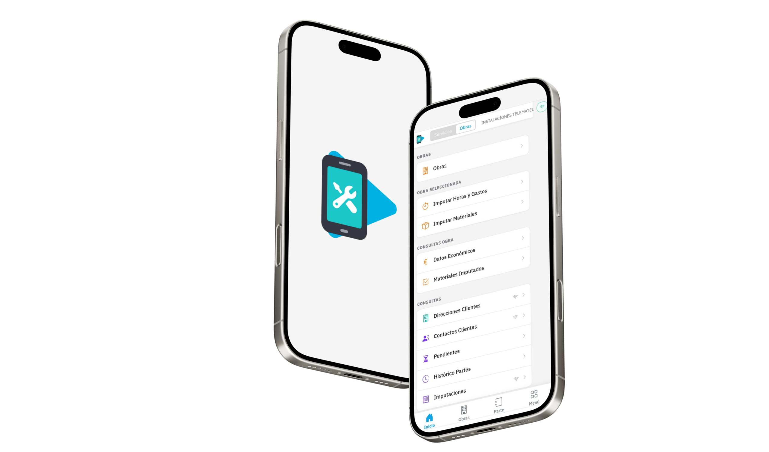 Interfaz de la aplicación Mobile Obras de Telematel para instaladoras, vista en móvil